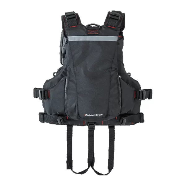 CHALECO DE PESCA MAJORCRAFT OKAPPARI COLOR NEGRO CON DETALLES ROJOS - Imagen 2