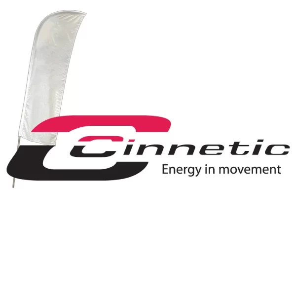BANDERA PROMOCIONAL DOBLE CARA LOGO CINNETIC
