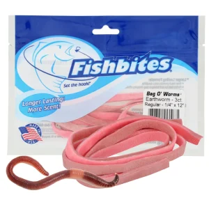 FishBites Earthworm 1/4in Long Lasting Brown & Pink ESENCIA DE LOMBRIZ DE TIERRA