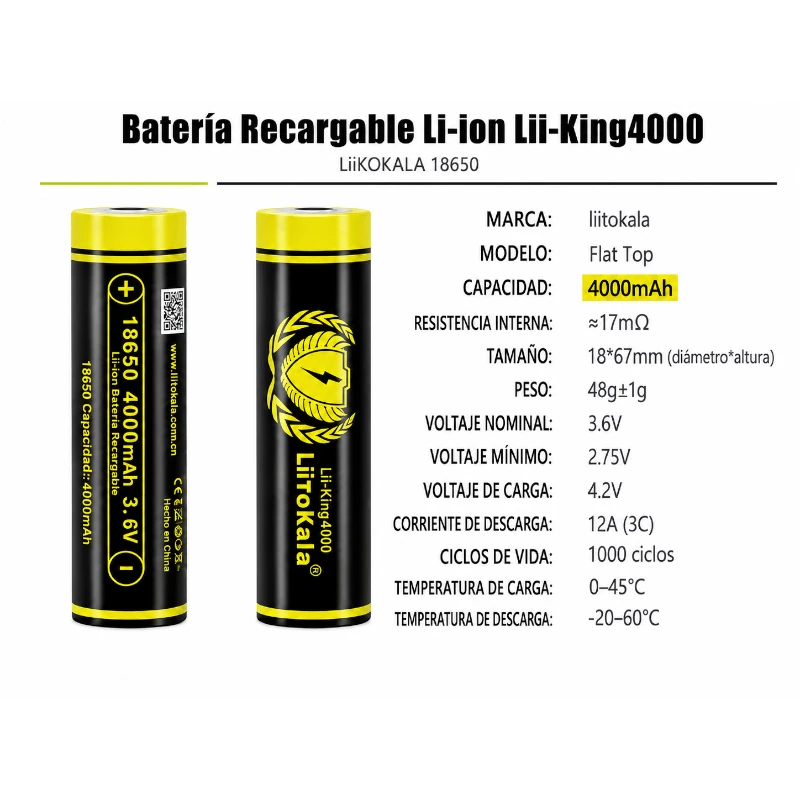 Pila Recargable 18650 LiitoKala King 4000 - Imagen 5